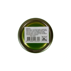 Bottom of the green cup with label and barcode