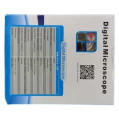 Seite der Verpackung mit Informationen über Modell USB und Vergrößerungen sowie Inhalt der Box