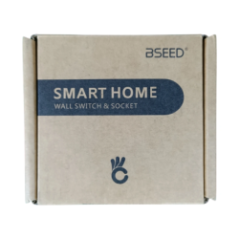 Cardboard packaging of the smart wall dimmer BSEED with label SMART HOME