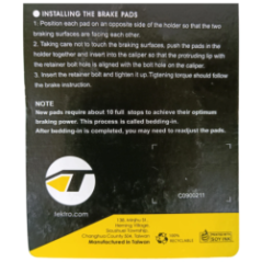 Back of packaging with installation instructions for brake pads