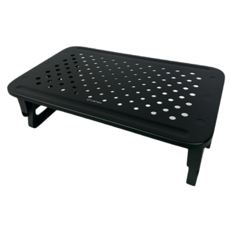 Monitor stand made of black perforated metal