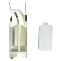 view of dispenser with removed soap bottle and separate bottle