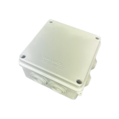 white plastic installation box measuring 100x100x70 mm